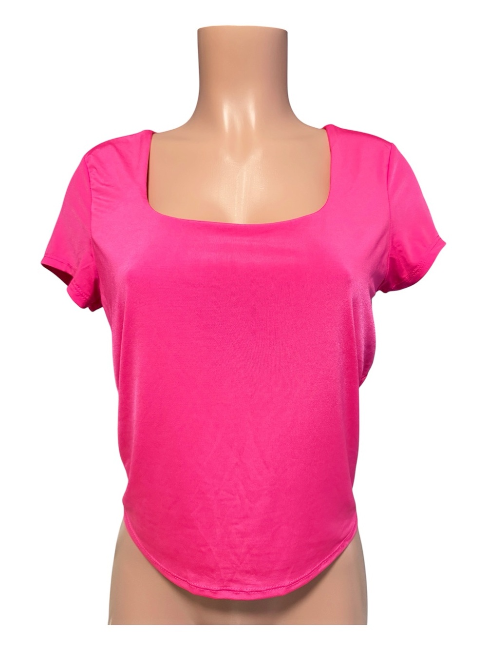 YMI Hot Pink Square Neck Cropped Short Sleeve Tee